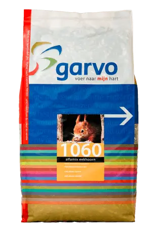 Nyhet! Garvo 106020- Alfamix Ekorn. En komplett og variert blanding som kan gis til både tamme og ville ekorn. GMO-fritt. Utsending fra uke 41.