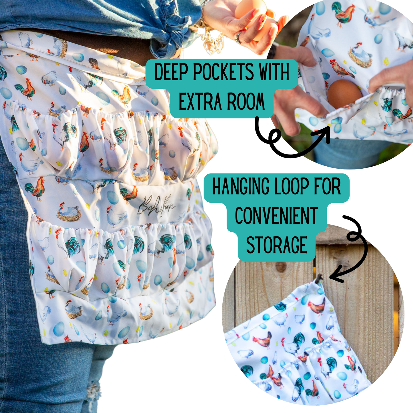 Nyhet! Egg collecting apron with elastic pockets (Oversettelse kommer.)