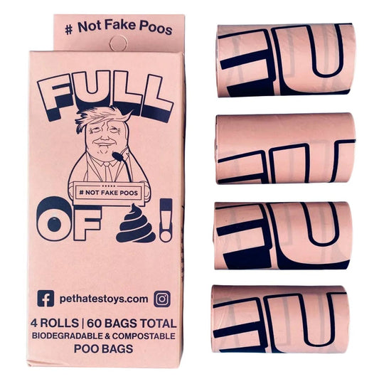 Nyhet! Hundeposer, "Full of Shit", med Donald Trump. 4-pack. (Oversettelse kommer)