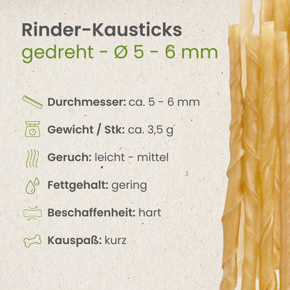 Forhåndssalg 10%, utsending fra uke 33! Beef chew sticks, twisted 5-6mm (Oversettelse kommer)