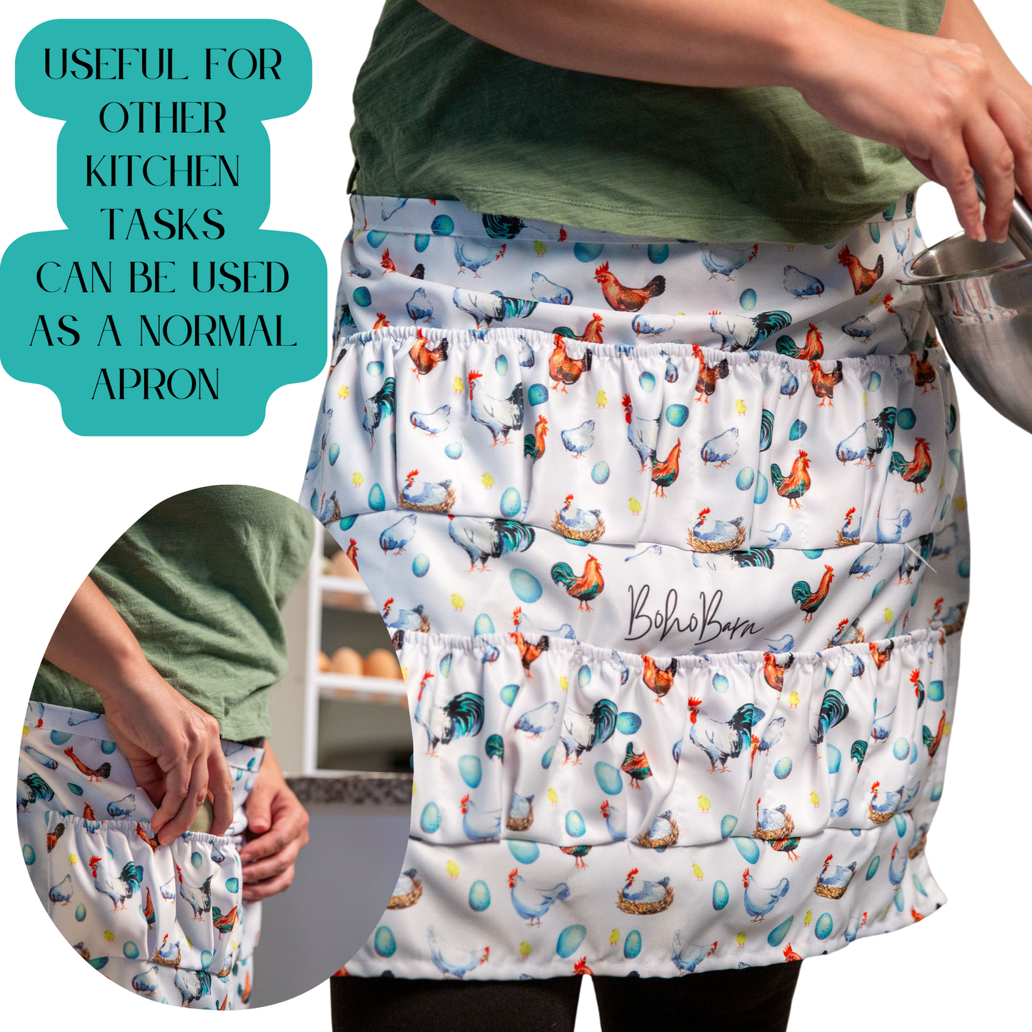 Nyhet! Egg collecting apron with elastic pockets (Oversettelse kommer.)