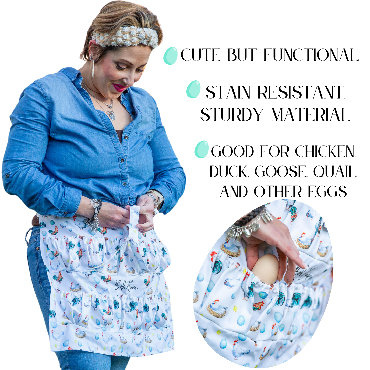 Nyhet! Egg collecting apron with elastic pockets (Oversettelse kommer.)