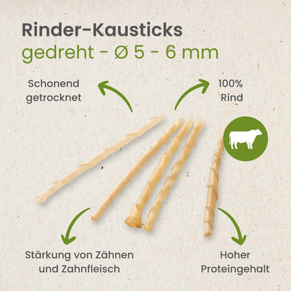 Forhåndssalg 10%, utsending fra uke 33! Beef chew sticks, twisted 5-6mm (Oversettelse kommer)